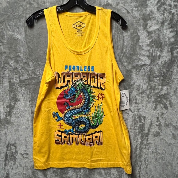 Faze 1 Tank Top Mens Small Yellow Fearless Warrior Samurai Dragon Graphic - NEW - Picture 2 of 7